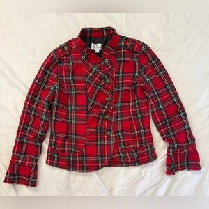 Chic Red Plaid Blazer with Button Accents